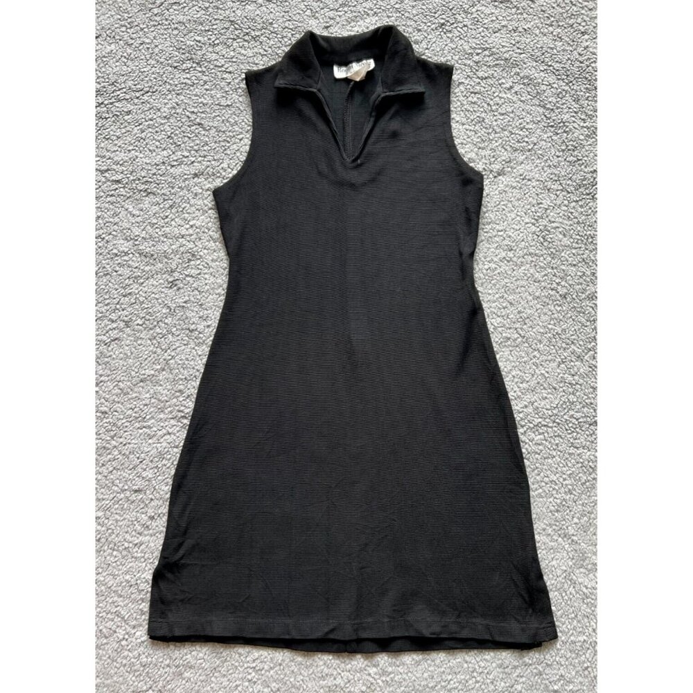 10P Petite - Short Sleeveless Black Stretchy Collared V Neck Tank Dress - Slinky